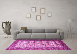 Machine Washable Persian Pink Traditional Rug in a Living Room, wshtr1662pnk