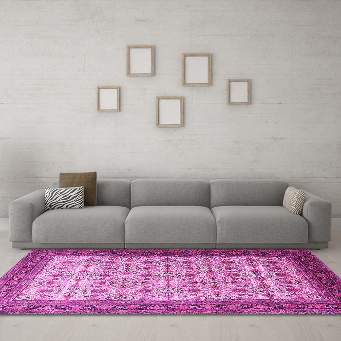 Machine Washable Persian Pink Traditional Rug in a Living Room, wshtr1662pnk