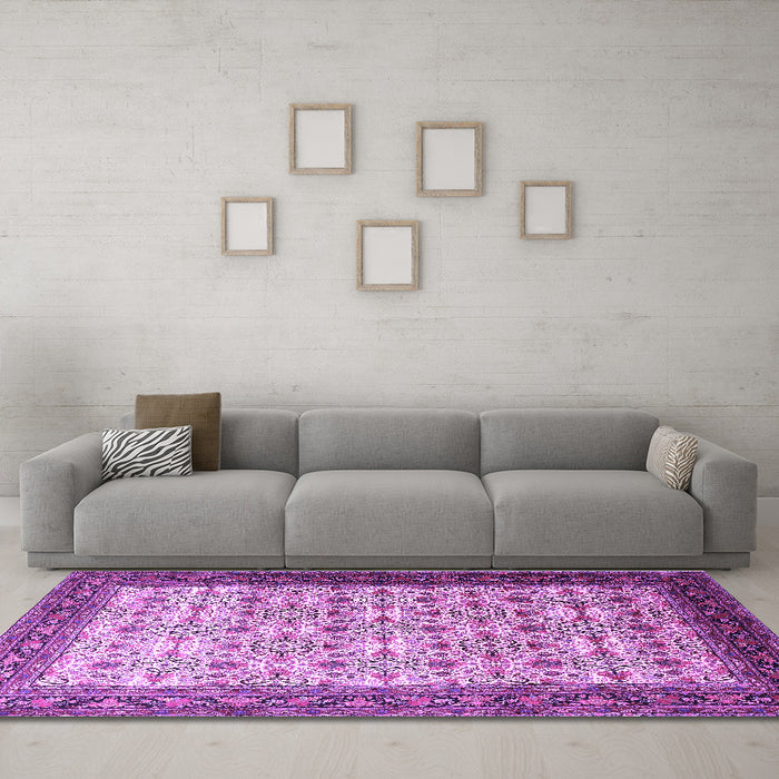 Machine Washable Persian Purple Traditional Area Rugs in a Living Room, wshtr1662pur