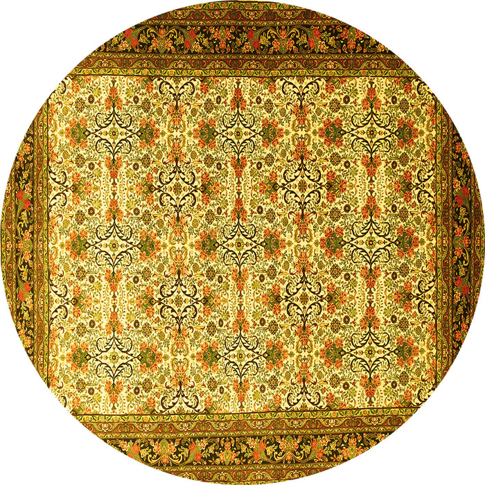 Round Machine Washable Persian Yellow Traditional Rug, wshtr1662yw