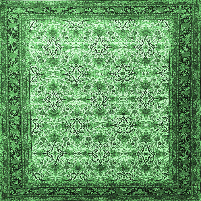 Square Machine Washable Persian Emerald Green Traditional Area Rugs, wshtr1662emgrn