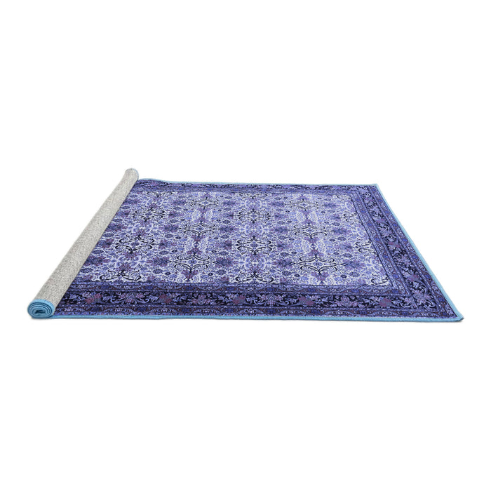 Sideview of Machine Washable Persian Blue Traditional Rug, wshtr1662blu