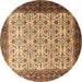 Round Machine Washable Persian Brown Traditional Rug, wshtr1662brn