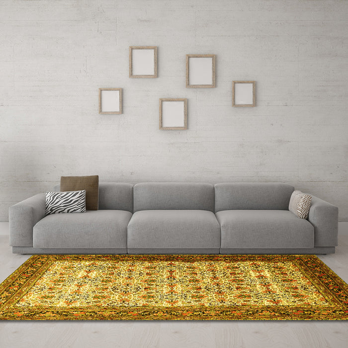 Machine Washable Persian Yellow Traditional Rug in a Living Room, wshtr1662yw