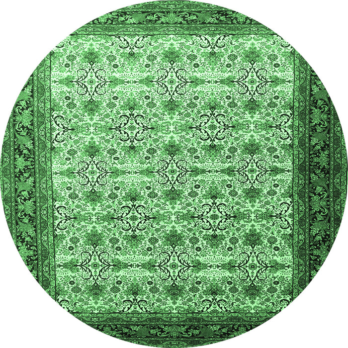 Round Persian Emerald Green Traditional Rug, tr1662emgrn