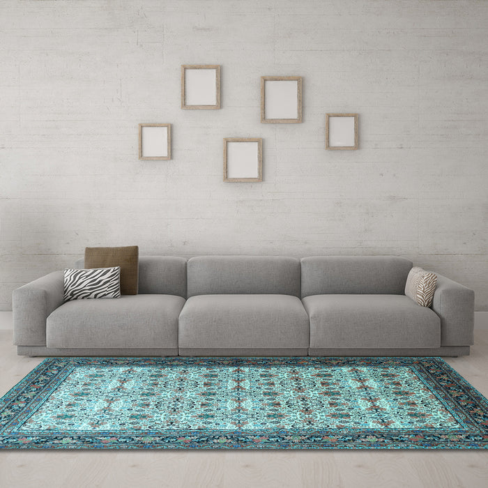 Machine Washable Persian Light Blue Traditional Rug in a Living Room, wshtr1662lblu