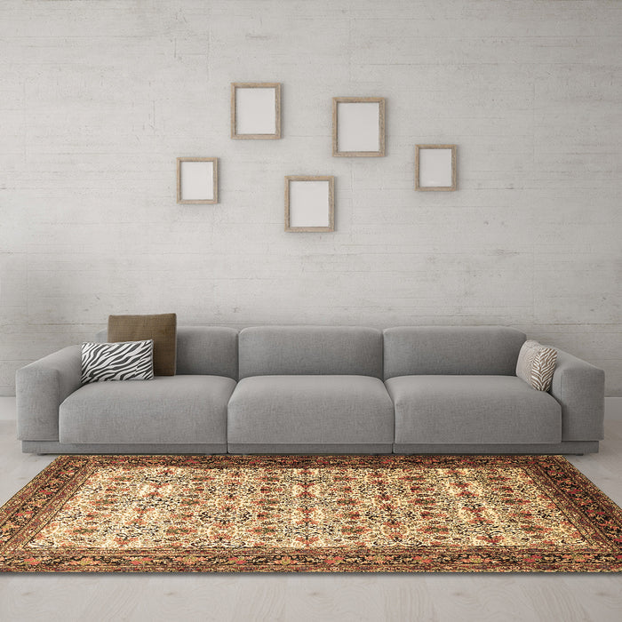 Machine Washable Persian Brown Traditional Rug in a Living Room,, wshtr1662brn