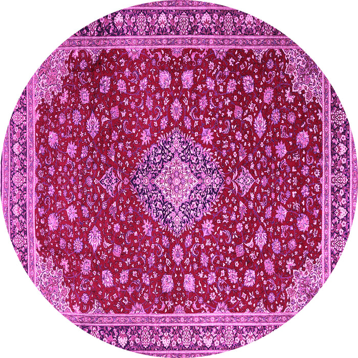 Round Machine Washable Medallion Pink Traditional Rug, wshtr1663pnk