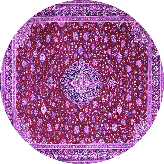Round Machine Washable Medallion Purple Traditional Area Rugs, wshtr1663pur