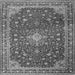 Round Machine Washable Medallion Gray Traditional Rug, wshtr1663gry