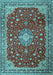 Machine Washable Medallion Light Blue Traditional Rug, wshtr1663lblu