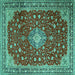 Square Medallion Turquoise Traditional Rug, tr1663turq