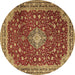 Round Machine Washable Medallion Brown Traditional Rug, wshtr1663brn