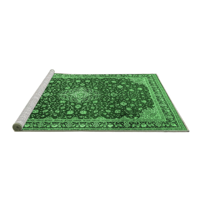 Sideview of Machine Washable Medallion Emerald Green Traditional Area Rugs, wshtr1663emgrn