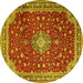 Round Machine Washable Medallion Yellow Traditional Rug, wshtr1663yw