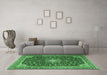 Machine Washable Medallion Emerald Green Traditional Area Rugs in a Living Room,, wshtr1663emgrn