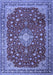 Machine Washable Medallion Blue Traditional Rug, wshtr1663blu