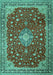 Machine Washable Medallion Turquoise Traditional Area Rugs, wshtr1663turq