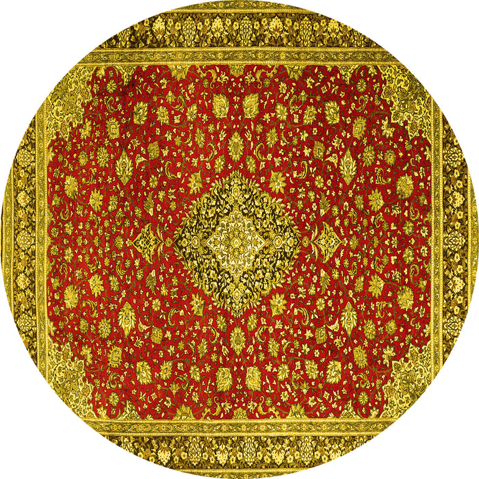 Round Medallion Yellow Traditional Rug, tr1663yw