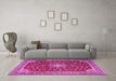 Machine Washable Medallion Pink Traditional Rug in a Living Room, wshtr1663pnk