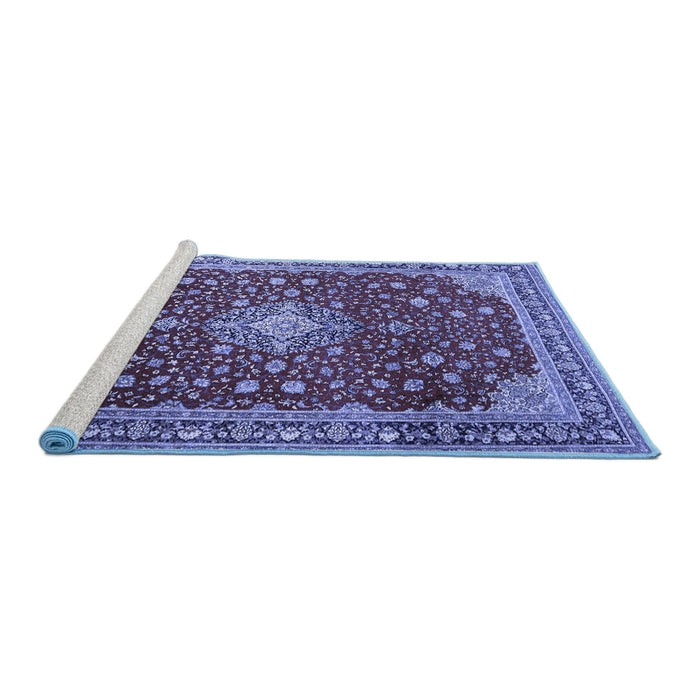 Sideview of Machine Washable Medallion Blue Traditional Rug, wshtr1663blu
