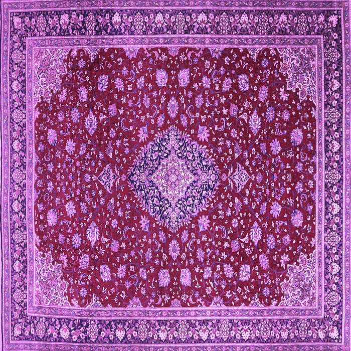 Square Machine Washable Medallion Purple Traditional Area Rugs, wshtr1663pur