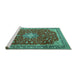 Sideview of Machine Washable Medallion Turquoise Traditional Area Rugs, wshtr1663turq