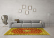 Machine Washable Medallion Yellow Traditional Rug in a Living Room, wshtr1663yw