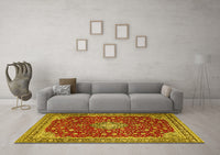 Machine Washable Medallion Yellow Traditional Rug, wshtr1663yw