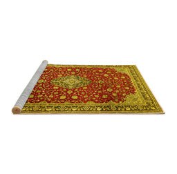 Sideview of Machine Washable Medallion Yellow Traditional Rug, wshtr1663yw