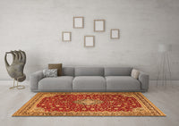 Machine Washable Medallion Orange Traditional Rug, wshtr1663org