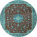 Round Medallion Light Blue Traditional Rug, tr1663lblu