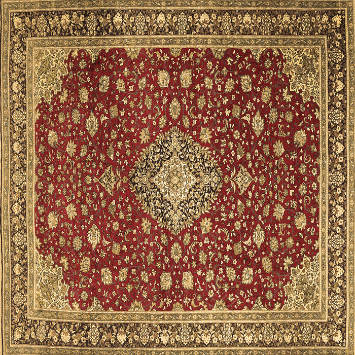 Square Machine Washable Medallion Brown Traditional Rug, wshtr1663brn