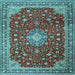 Square Machine Washable Medallion Light Blue Traditional Rug, wshtr1663lblu