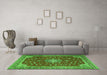 Machine Washable Medallion Green Traditional Area Rugs in a Living Room,, wshtr1663grn