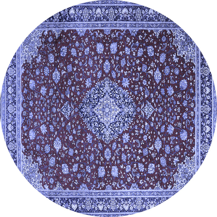 Round Machine Washable Medallion Blue Traditional Rug, wshtr1663blu