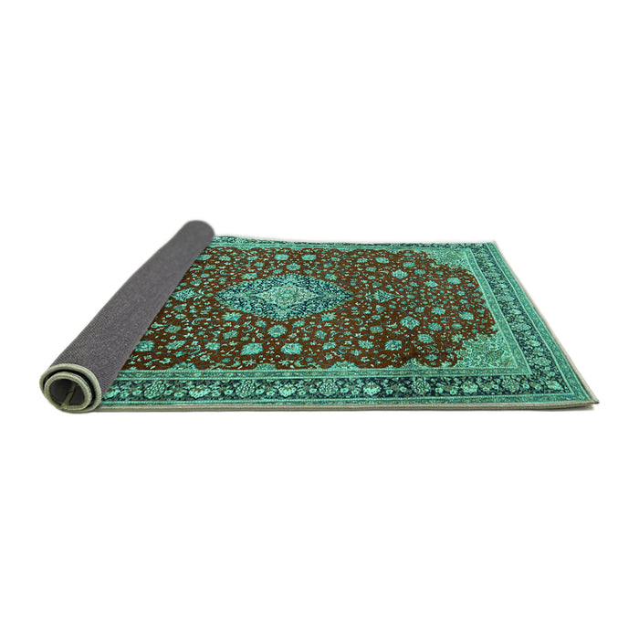 Sideview of Medallion Turquoise Traditional Rug, tr1663turq