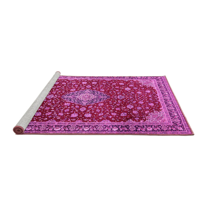 Sideview of Machine Washable Medallion Pink Traditional Rug, wshtr1663pnk