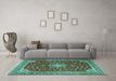 Machine Washable Medallion Turquoise Traditional Area Rugs in a Living Room,, wshtr1663turq