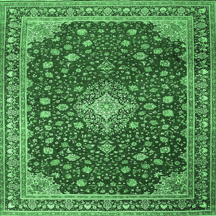 Square Machine Washable Medallion Emerald Green Traditional Area Rugs, wshtr1663emgrn