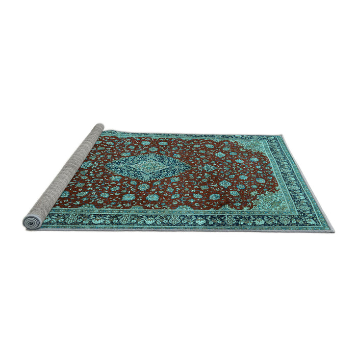 Sideview of Machine Washable Medallion Light Blue Traditional Rug, wshtr1663lblu