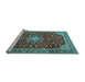 Sideview of Machine Washable Medallion Light Blue Traditional Rug, wshtr1663lblu