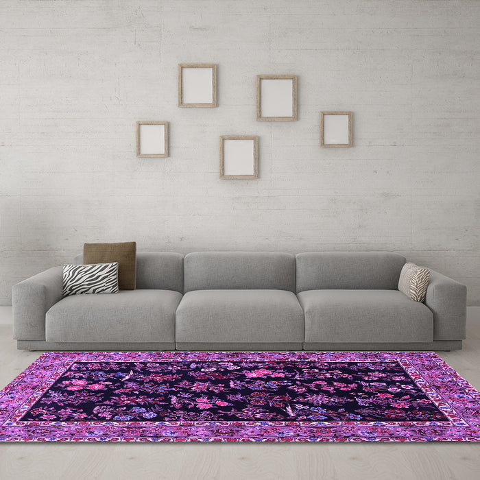 Machine Washable Animal Purple Traditional Area Rugs in a Living Room, wshtr1664pur