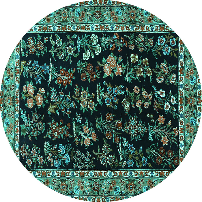 Round Machine Washable Animal Turquoise Traditional Area Rugs, wshtr1664turq