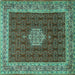 Square Machine Washable Persian Turquoise Traditional Area Rugs, wshtr1665turq