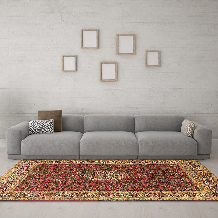 Machine Washable Persian Brown Traditional Rug in a Living Room,, wshtr1665brn