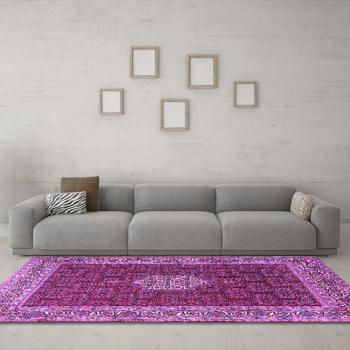 Machine Washable Persian Purple Traditional Area Rugs in a Living Room, wshtr1665pur