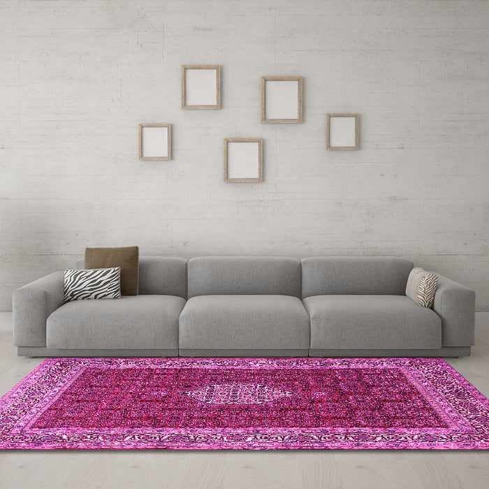 Machine Washable Persian Pink Traditional Rug in a Living Room, wshtr1665pnk