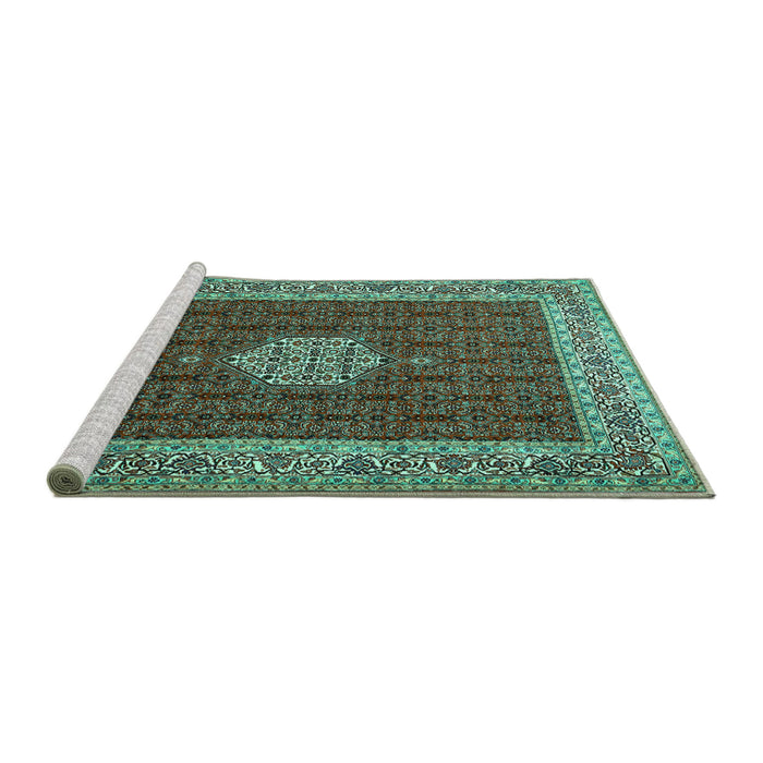 Sideview of Machine Washable Persian Turquoise Traditional Area Rugs, wshtr1665turq