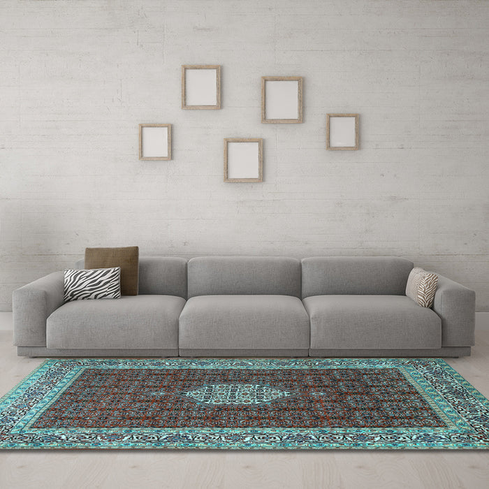 Machine Washable Persian Light Blue Traditional Rug in a Living Room, wshtr1665lblu